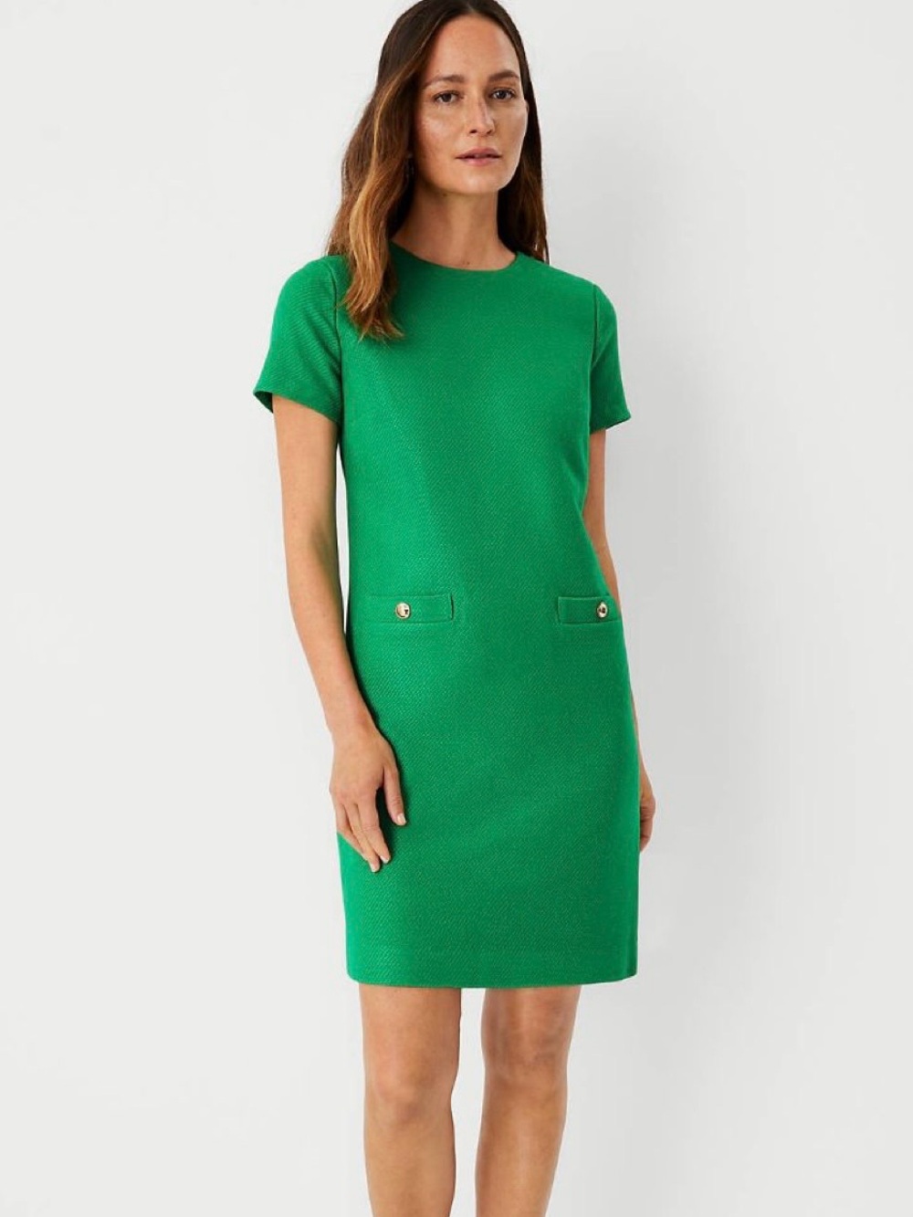Ann Taylor Size 16 Green Tweed Pocket Shift Dress